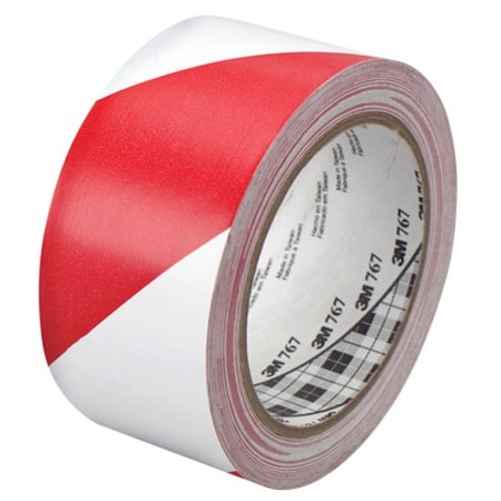 3M Striped Vinyl Tape, 5.0 Mil, 2"x36 yds., Red/Wht, PK24 T967767